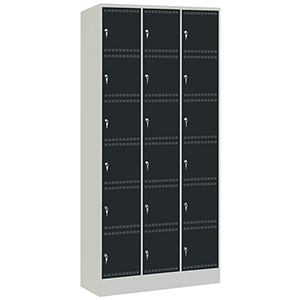 Akku-Ladeschrank, Fächerschrank, BxTxH 905x582x1995 mm, 18 Fächer, Abteil-BxH 300x300 mm, RAL 7035/7016 lichtgrau/anthrazit