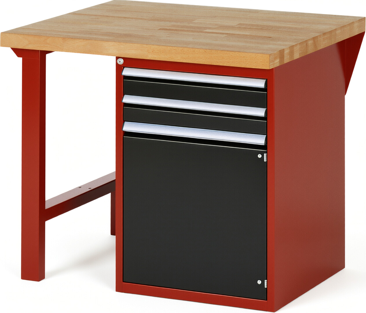 Werkbank Modell 7503 rot - schwarz, BxTxH 1000x900x890 mm,  Buche-Massiv Arbeitsplatte 40 mm,  2 Schubladen mit  Vollauszug 100 % und  SoftClosing