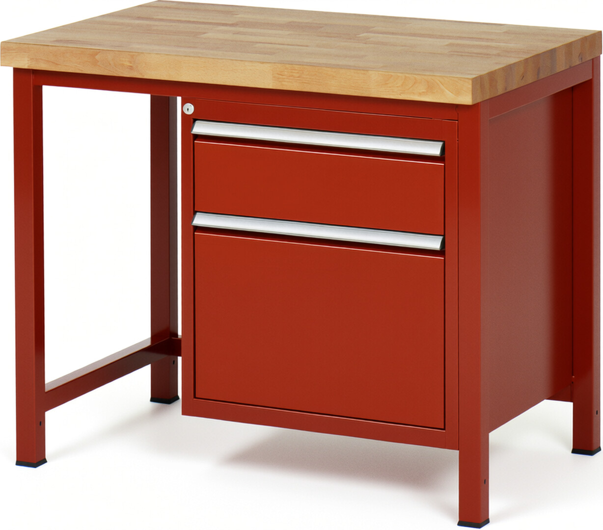 Werkbank Modell 8156 rot, BxTxH 1000x700x840-1040 mm,  Buche-Massiv Arbeitsplatte 40 mm,  2 Schubladen mit  Auszug 90 %