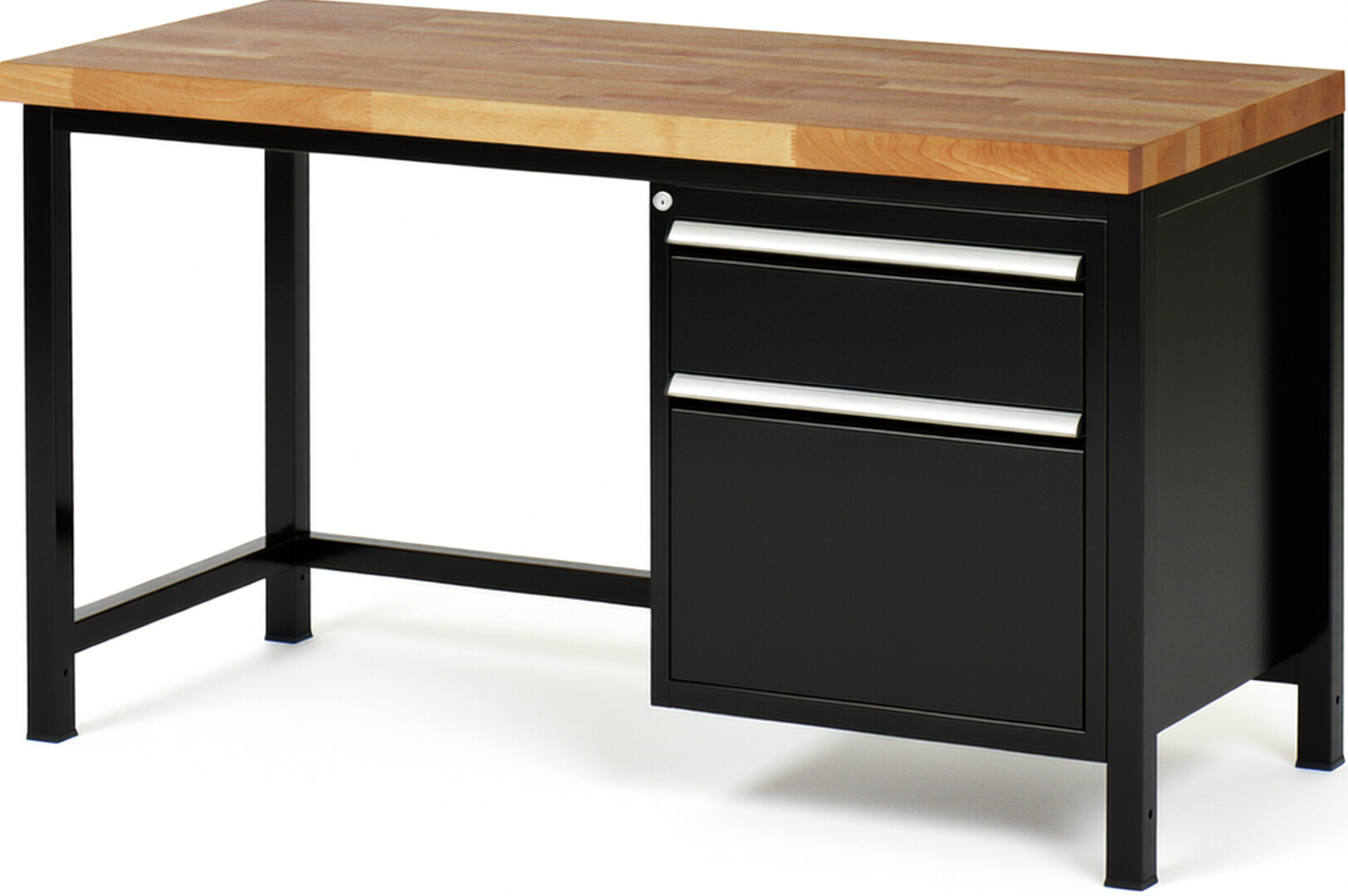 Werkbank Modell 8156 schwarz, BxTxH 1500x700x840-1040 mm,  Buche-Massiv Arbeitsplatte 40 mm,  2 Schubladen mit  Auszug 90 %