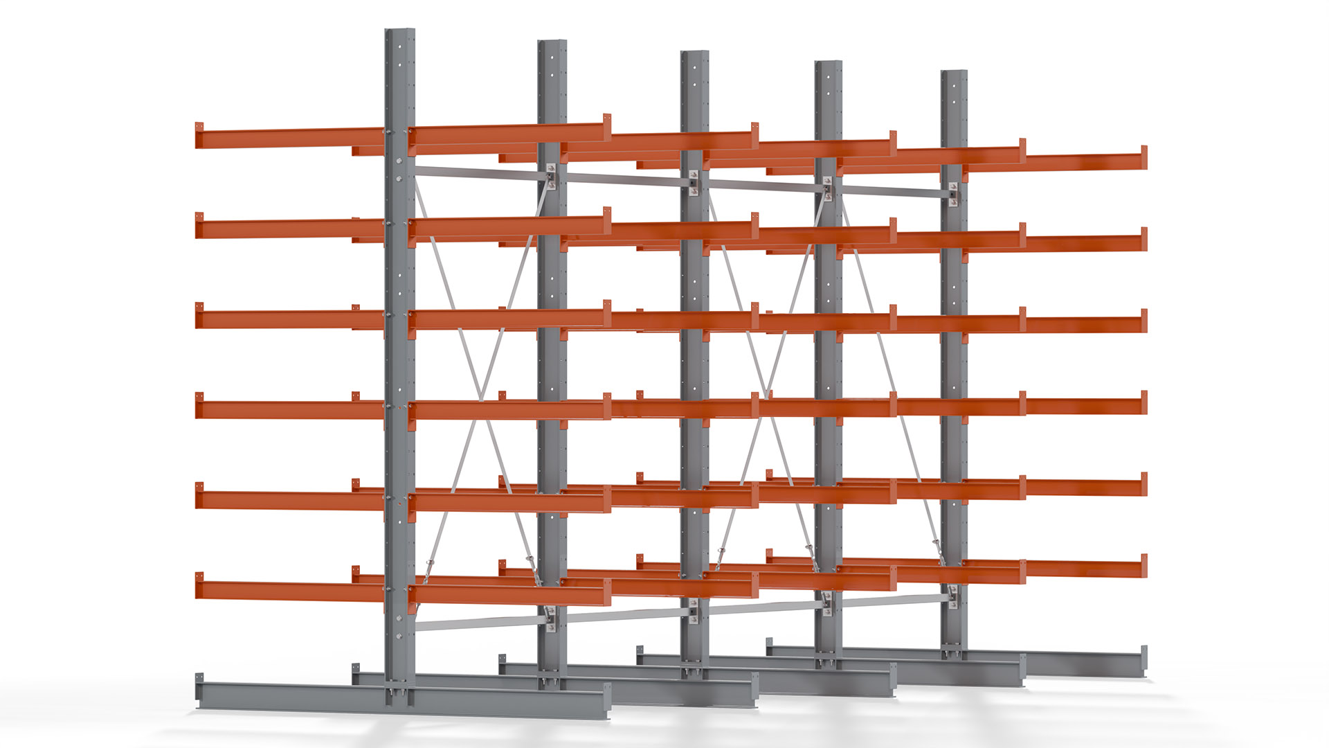Kragarmregal KARL basic - lackiert - Breite: 512 cm - Höhe: 300 cm - Tiefe: 100 cm - Traglast je Kragarm: 450 kg - beidseitig