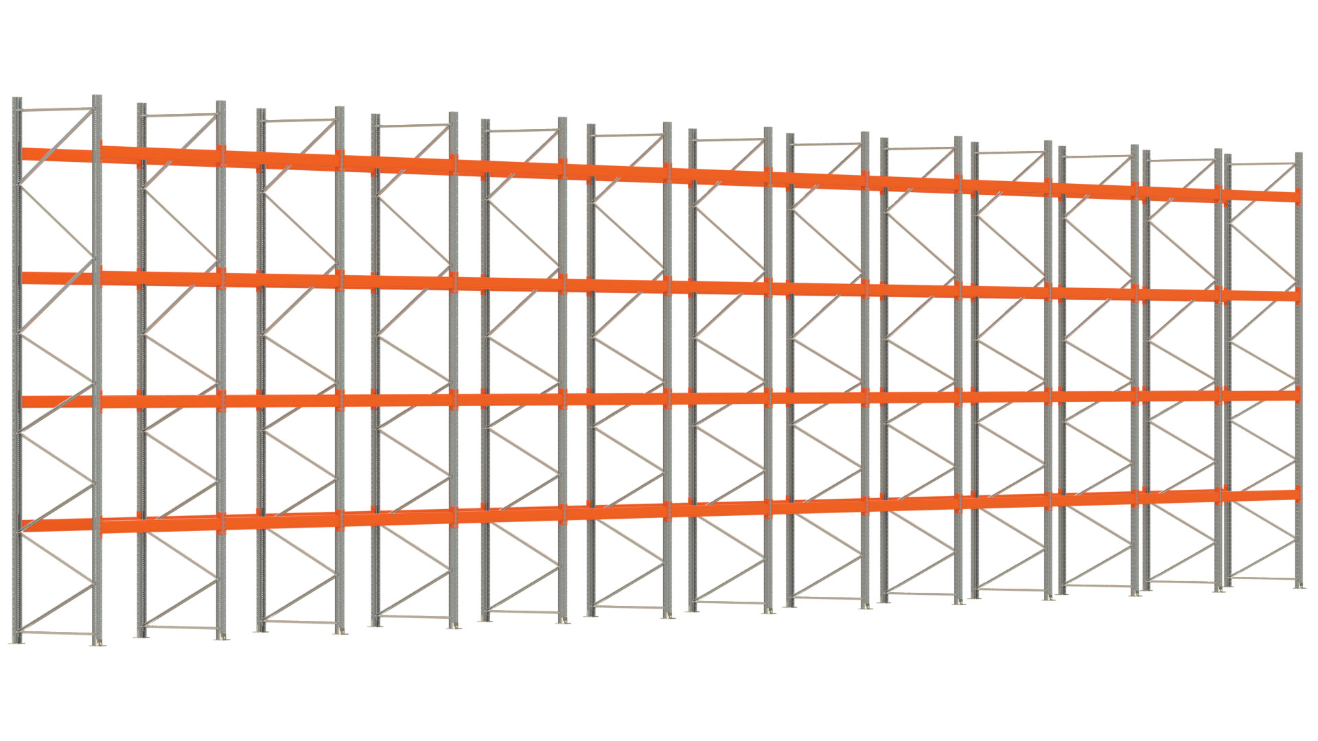 Palettenregal ARTUS - Breite 2390,5 cm - Höhe 550 cm - Tiefe 110 cm - Fachlast 2000 kg - 120 Palettenstellplätze