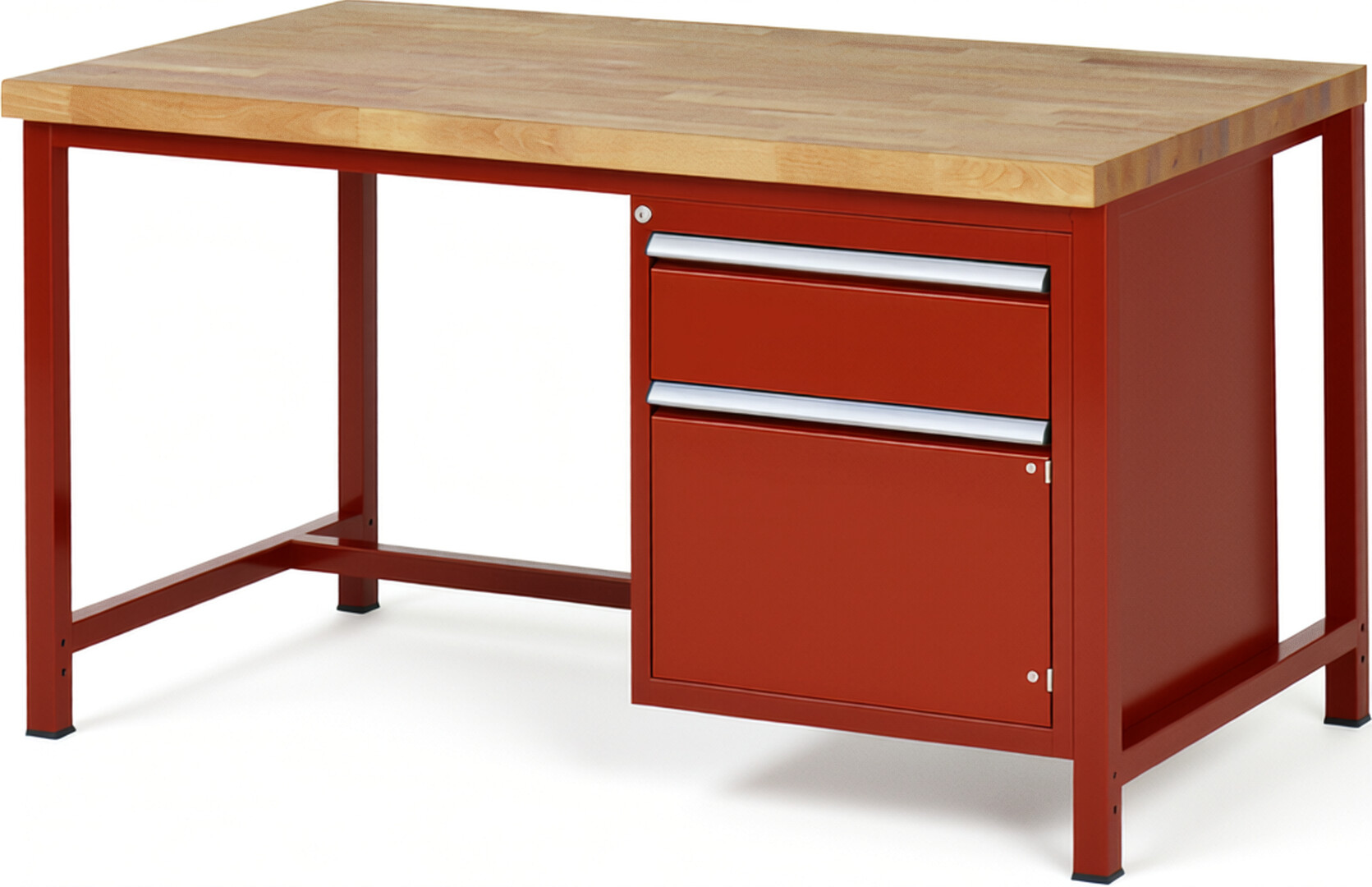 Werkbank Modell 8152 rot, BxTxH 1500x900x840 mm,  Buche-Massiv Arbeitsplatte 40 mm,  1 Schublade mit  Auszug 90 %