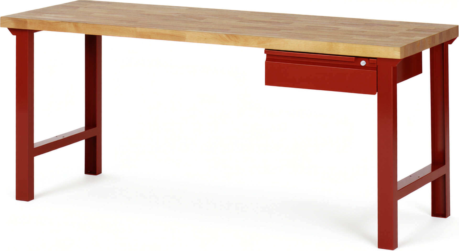 Werkbank rot, BxTxH 2000x700x840 mm, Platte Buche 40 mm, 1 Hängeschublade 150 mm, RAL 3000/3000