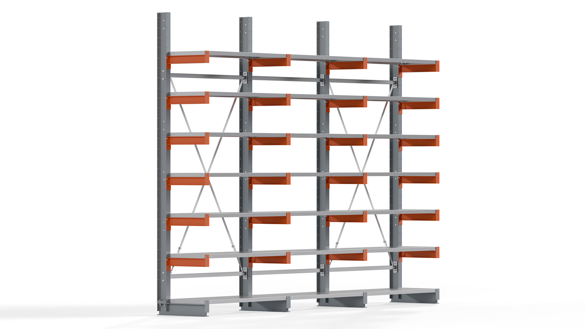 Kragarmregal KARL basic - lackiert - Breite: 384 cm - Höhe: 300 cm - Tiefe: 50 cm - Traglast je Kragarm: 870 kg - einseitig