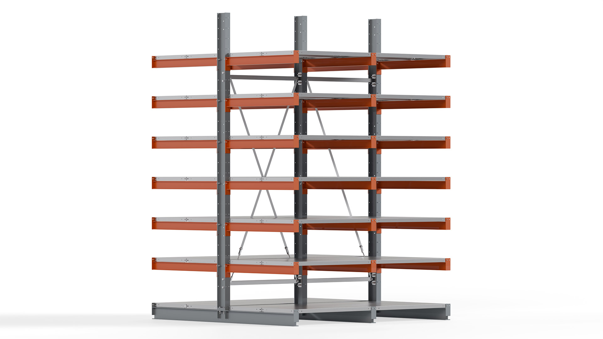 Kragarmregal KARL basic - lackiert - Breite: 200 cm - Höhe: 300 cm - Tiefe: 100 cm - Traglast je Kragarm: 450 kg - beidseitig