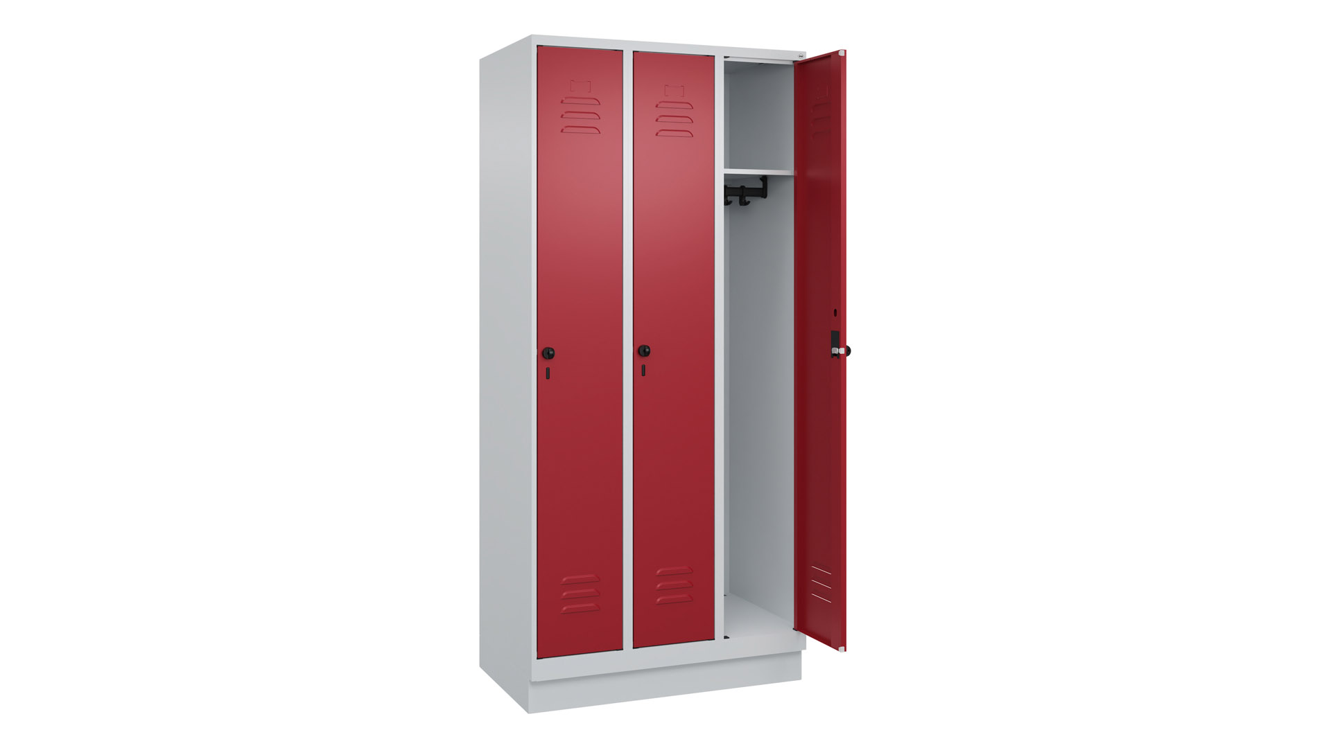 Spind - Garderobenschrank, Breite 90 cm, Höhe 195 cm, Tiefe 50 cm, 3 Abteile
