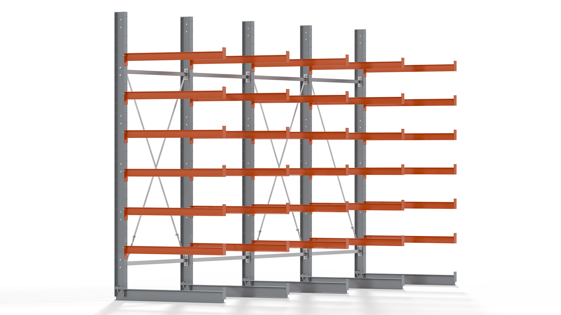 Kragarmregal KARL basic - lackiert - Breite: 512 cm - Höhe: 300 cm - Tiefe: 120 cm - Traglast je Kragarm: 370 kg - einseitig