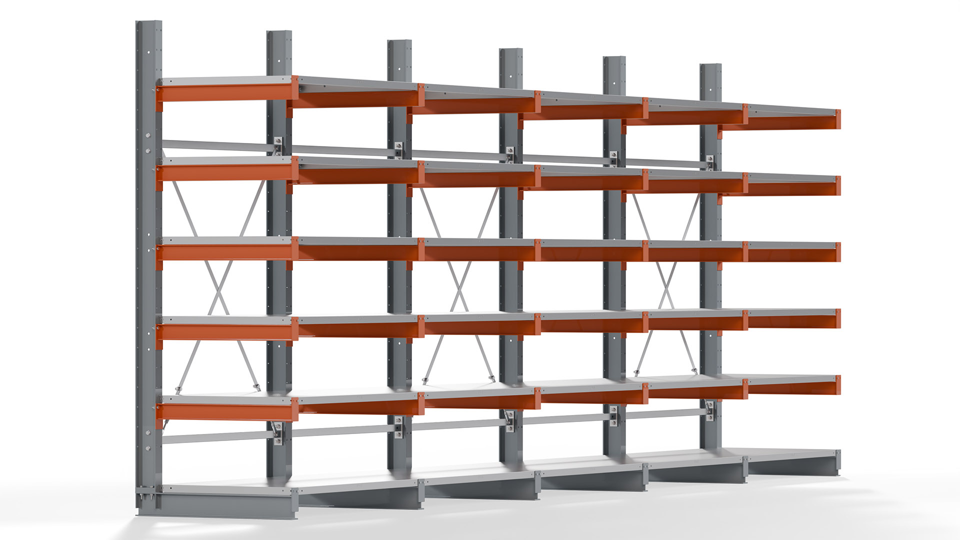 Kragarmregal KARL basic - lackiert - Breite: 640 cm - Höhe: 250 cm - Tiefe: 80 cm - Traglast je Kragarm: 550 kg - einseitig