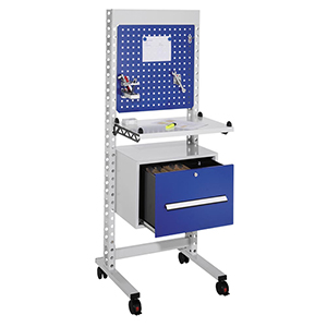 QM-Station, fahrbar, inkl. Infotafel, Metallablage, Schubladensschrank, Infoblende, Lenkrollen, BxTx H 650x620x1770 mm