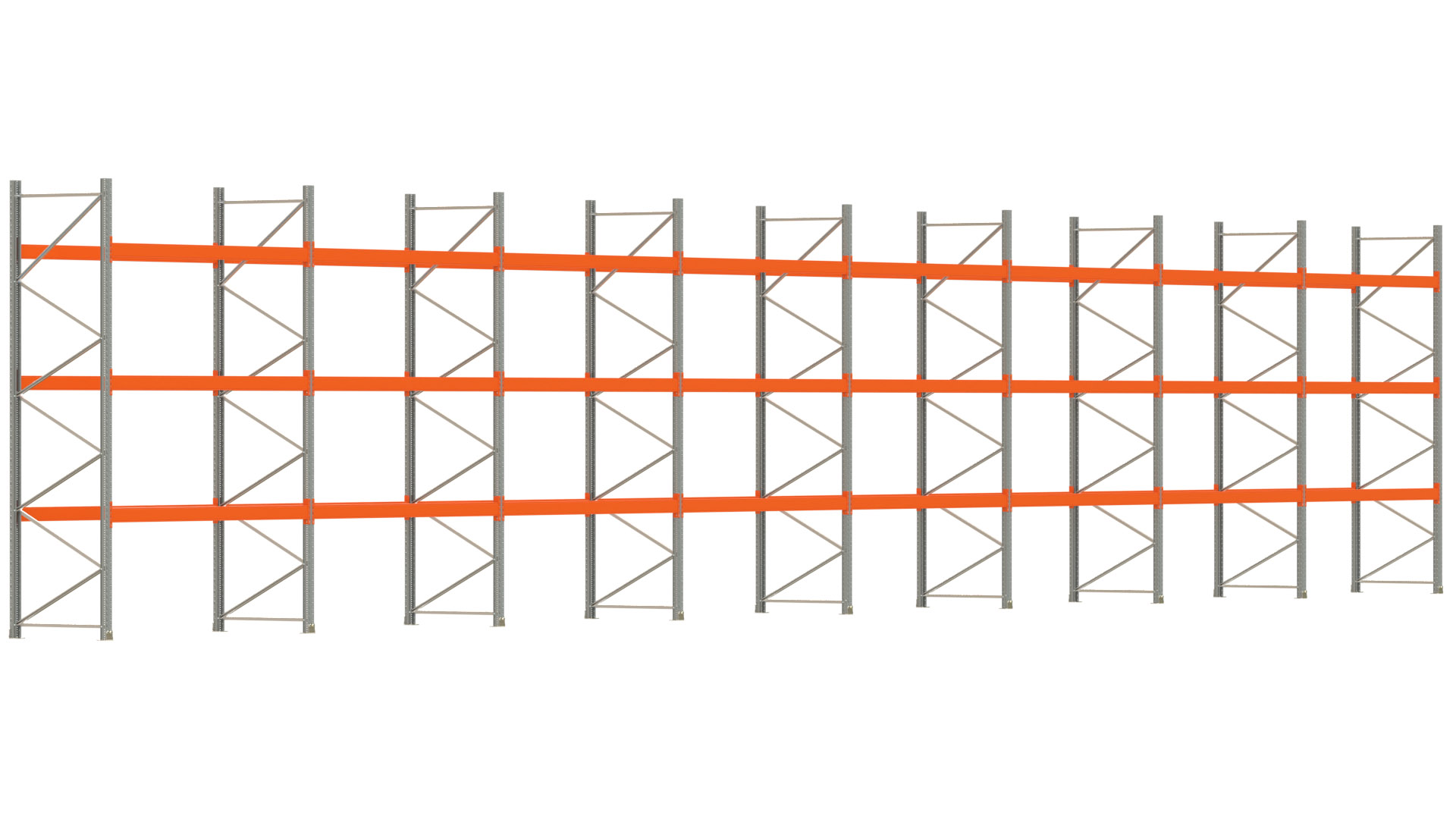 Palettenregal ARTUS - Breite 2236,5 cm - Höhe 400 cm - Tiefe 110 cm - Fachlast 2910 kg - 96 Palettenstellplätze