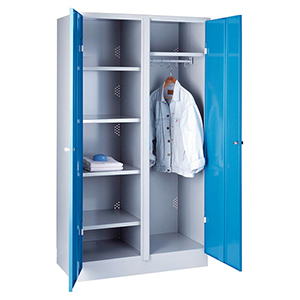Garderoben-Wäscheschrank m. Flügeltüren u. Sockel, Breite 100 cm, Höhe 180 cm, Tiefe 50 cm, 5 Fächer