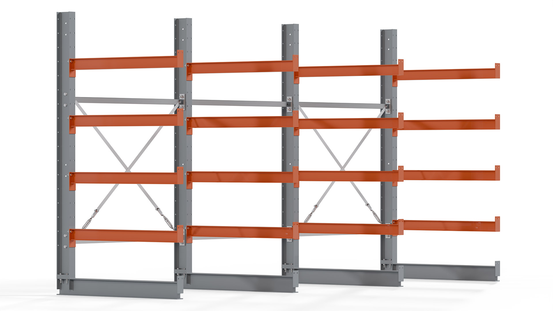 Kragarmregal KARL basic - lackiert - Breite: 384 cm - Höhe: 200 cm - Tiefe: 100 cm - Traglast je Kragarm: 450 kg - einseitig