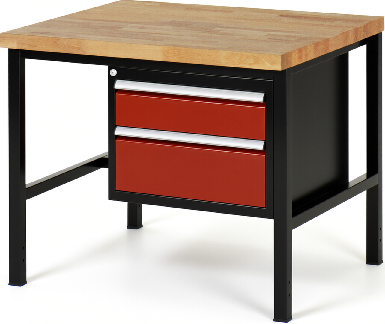 RAU Werkbank schwarz - rot - Breite 100 cm - Tiefe 90 cm - Höhe 104 cm - Buche-Massiv Arbeitsplatte 40 mm