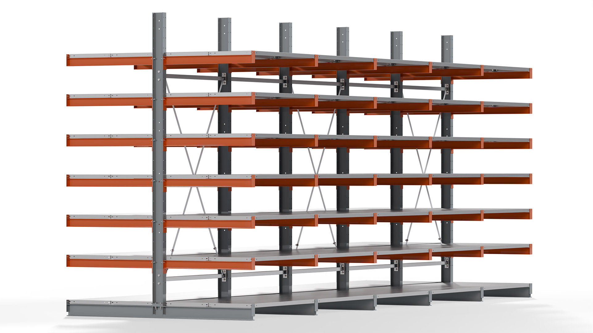 Kragarmregal KARL basic - lackiert - Breite: 640 cm - Höhe: 300 cm - Tiefe: 100 cm - Traglast je Kragarm: 450 kg - beidseitig