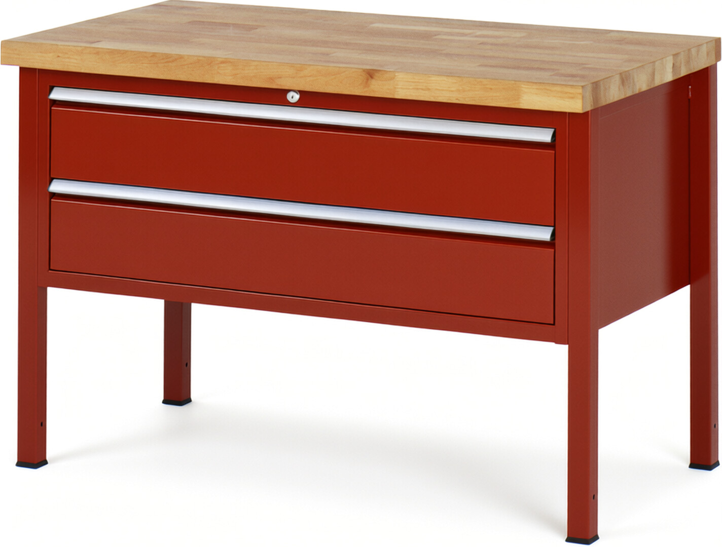 Werkbank Modell 8325 rot, BxTxH 1250x700x840 mm,  Buche-Massiv Arbeitsplatte 40 mm,  2 Schubladen mit  Vollauszug 100 % und  SoftClosing