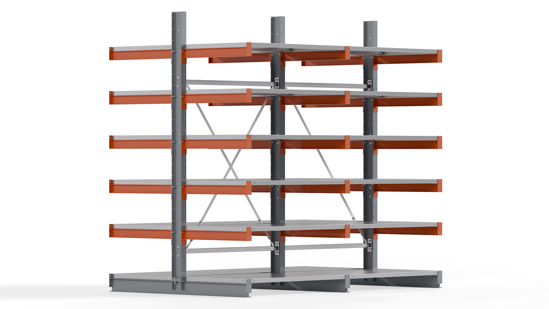 Kragarmregal KARL basic - lackiert - Breite: 256 cm - Höhe: 250 cm - Tiefe: 80 cm - Traglast je Kragarm: 550 kg - beidseitig