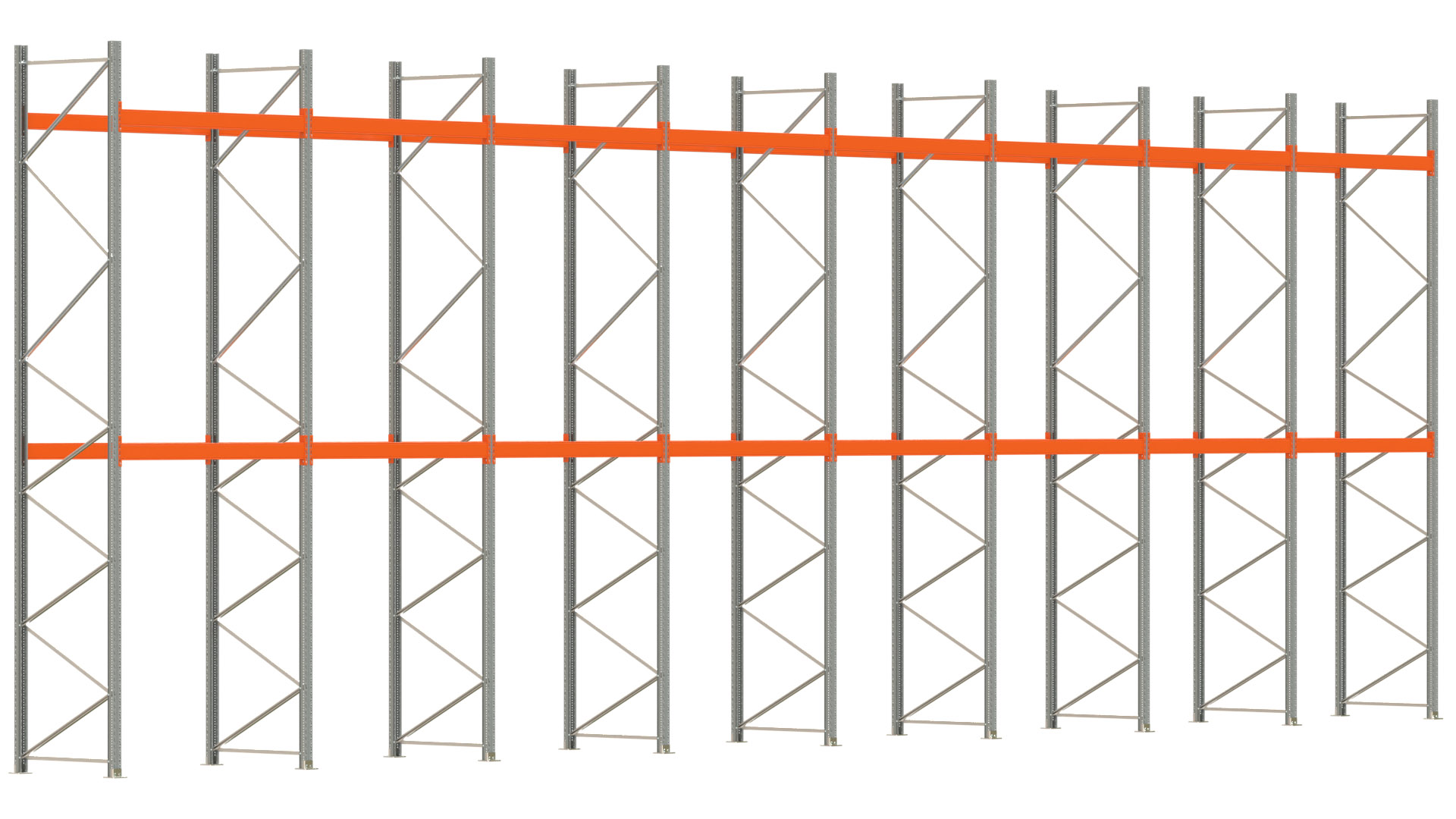 Palettenregal ARTUS - Breite 1596,5 cm - Höhe 550 cm - Tiefe 110 cm - Fachlast 2000 kg - 48 Palettenstellplätze