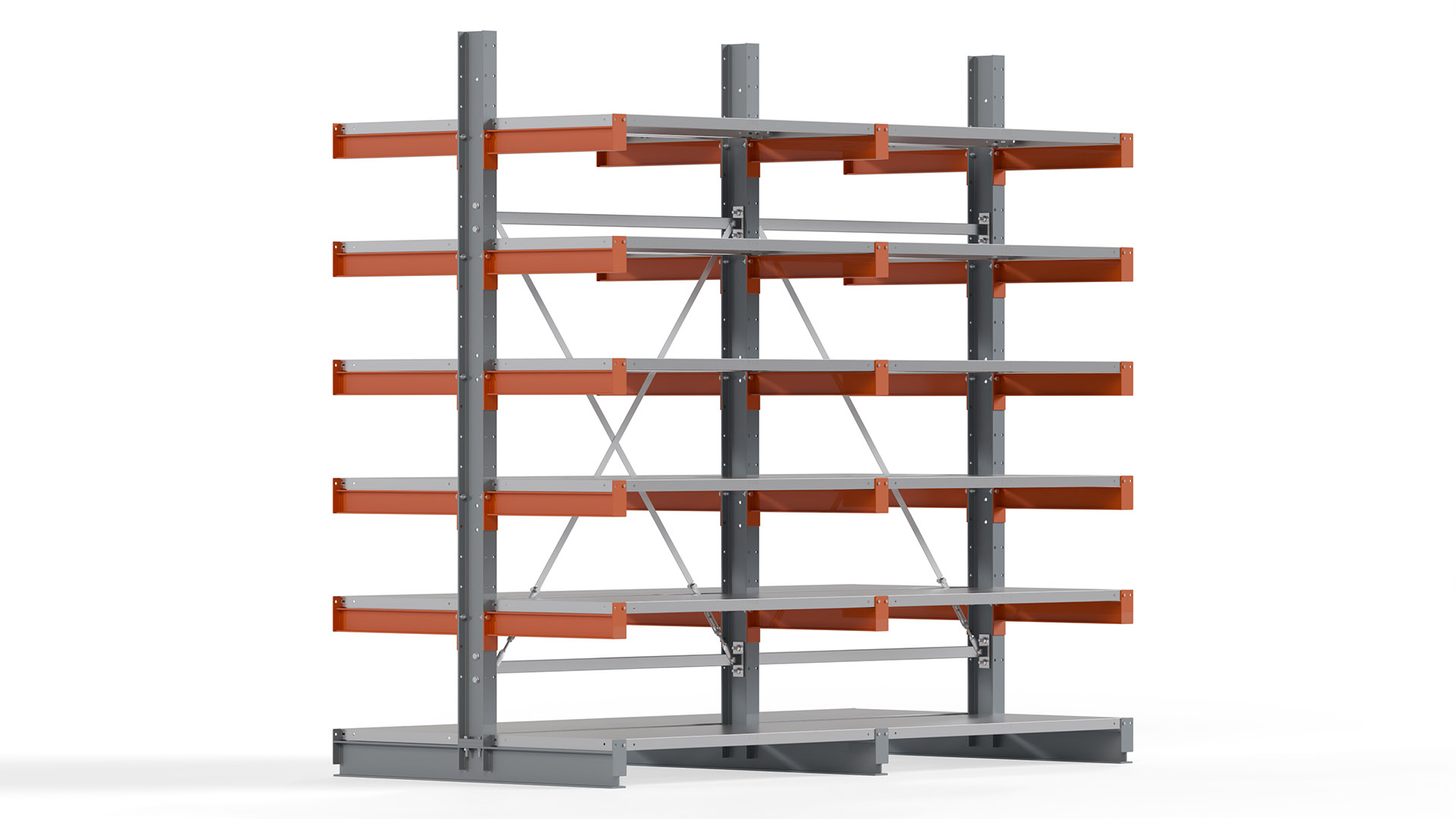Kragarmregal KARL basic - lackiert - Breite: 256 cm - Höhe: 250 cm - Tiefe: 60 cm - Traglast je Kragarm: 730 kg - beidseitig