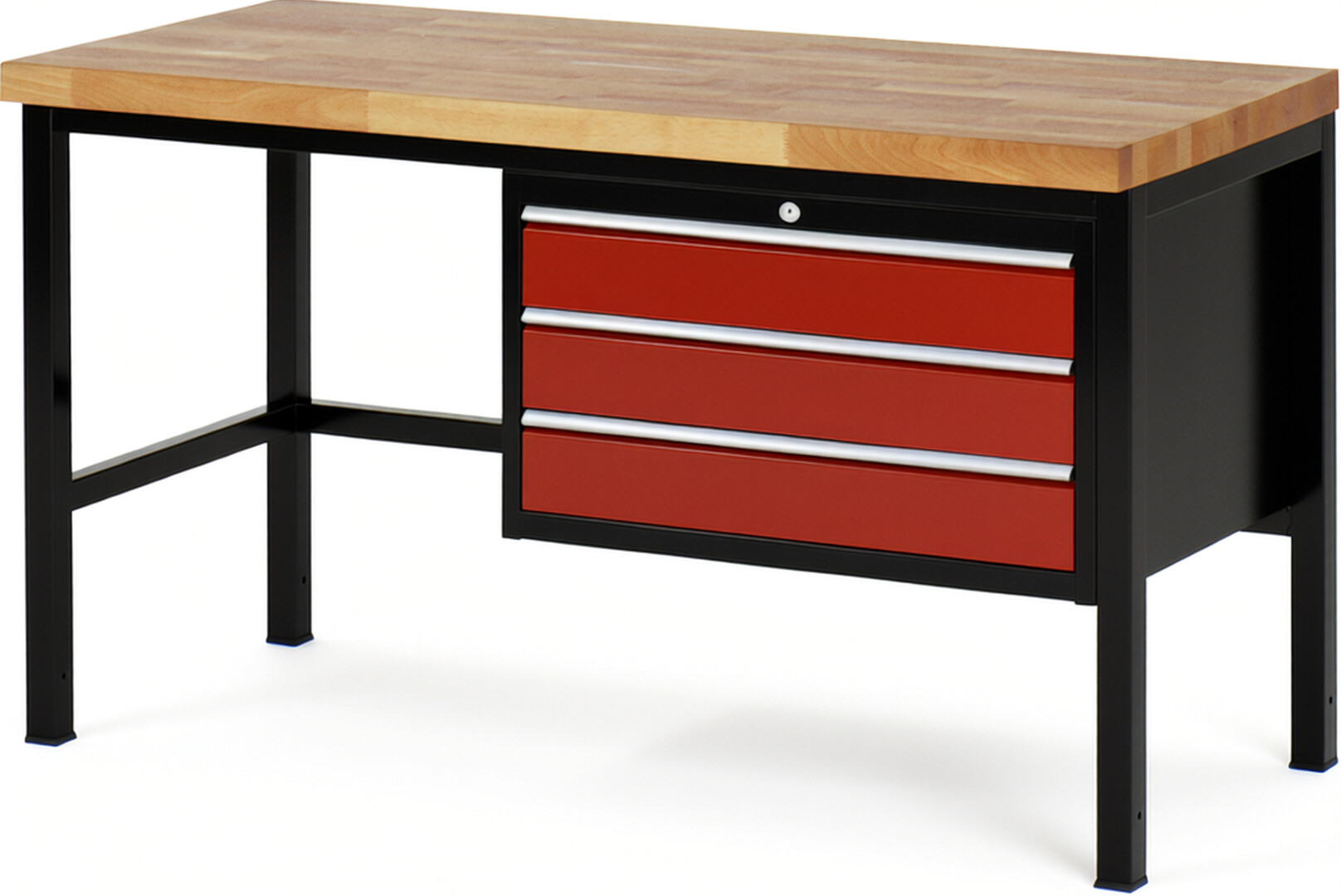 RAU Werkbank schwarz - rot - Breite 150 cm - Tiefe 70 cm - Höhe 104 cm - Buche-Massiv Arbeitsplatte 40 mm