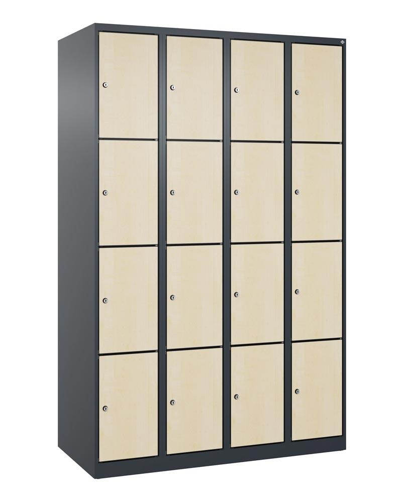 Fächerschrank mit MDF Türen, Breite 120 cm, Höhe 185 cm, Tiefe 50 cm, 16 Fächer