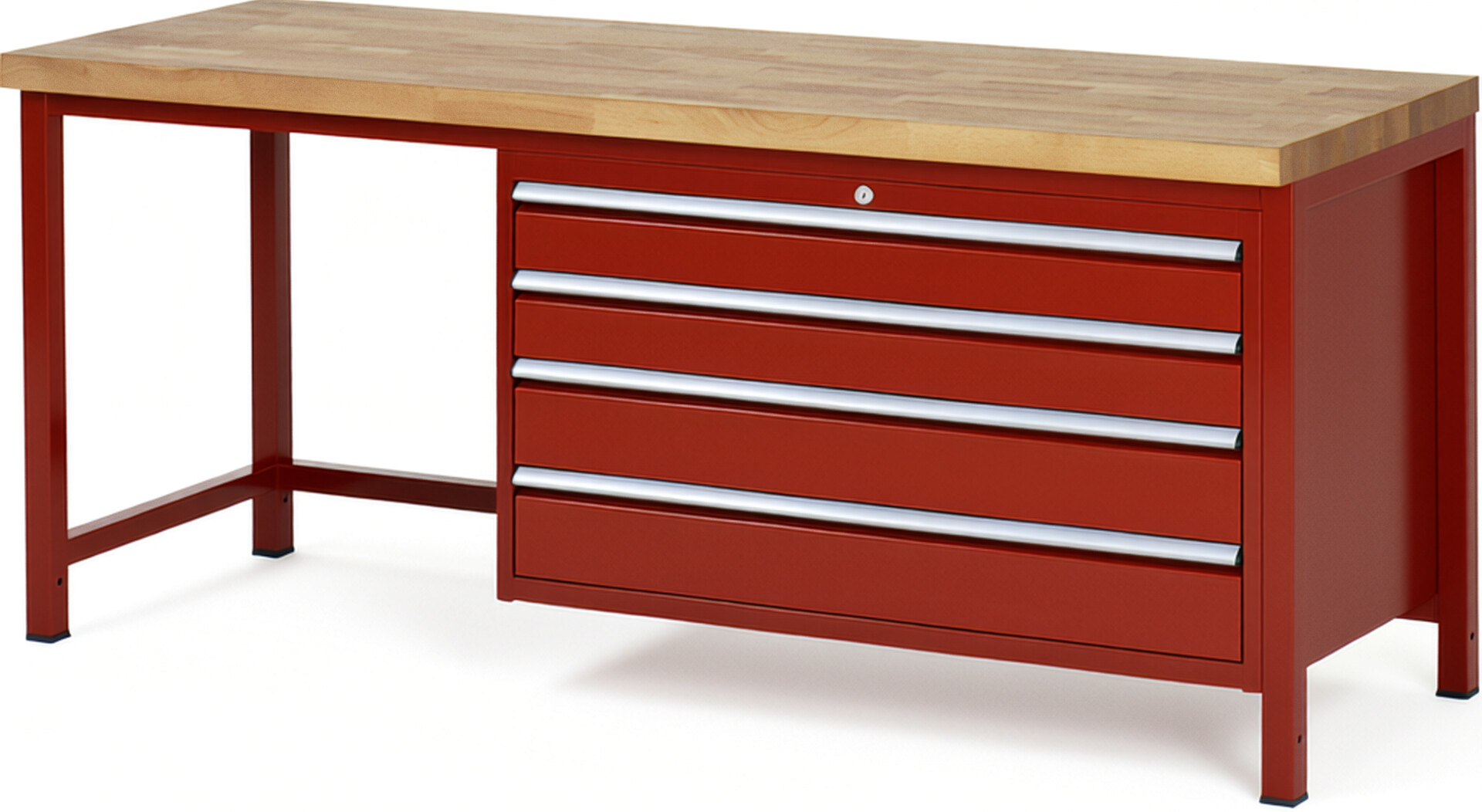 Werkbank Modell 8362 rot, BxTxH 2000x700x840 mm,  Buche-Massiv Arbeitsplatte 40 mm,  4 Schubladen mit  Vollauszug 100 % und  SoftClosing