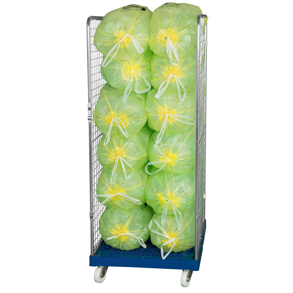 Rollbox mit Drahtgitterwänden, 3-seitig, Nutzhöhe 1585 mm, BxTxH 810x720x1800 mm, Bodenplatte aus HDPE, RAL 5010 enzianblau