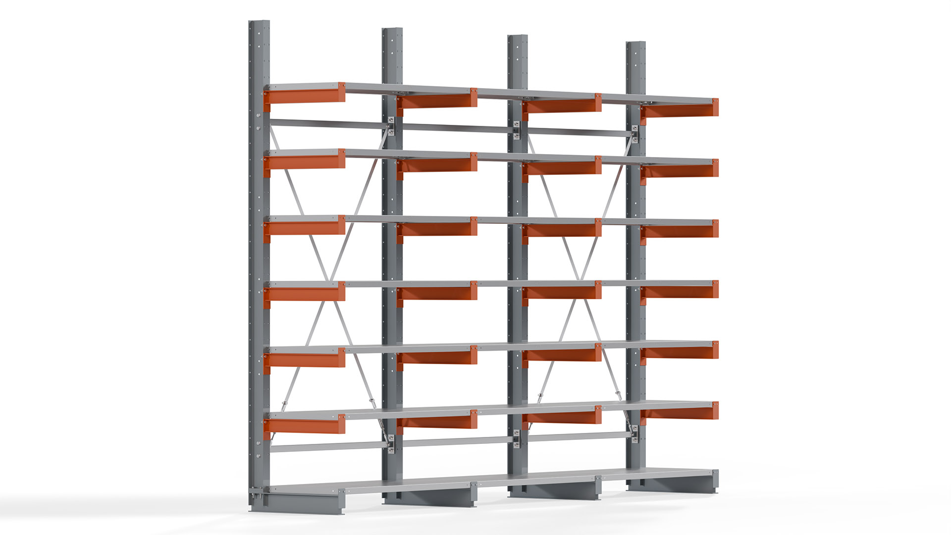 Kragarmregal KARL basic - lackiert - Breite: 384 cm - Höhe: 300 cm - Tiefe: 60 cm - Traglast je Kragarm: 730 kg - einseitig