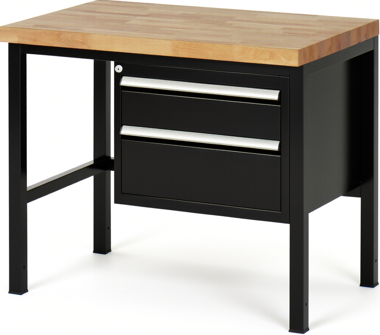 Werkbank Modell 8123 schwarz, BxTxH 1000x700x840-1040 mm,  Buche-Massiv Arbeitsplatte 40 mm,  2 Schubladen mit  Auszug 90 %