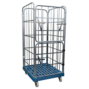 Rollbox, 4-seitig (halb abklappbare Vorderwand), Nutzhöhe 1650 mm, BxTxH 810x720x1850 mm, Bodenplatte aus HDPE, RAL 5012 lichtblau