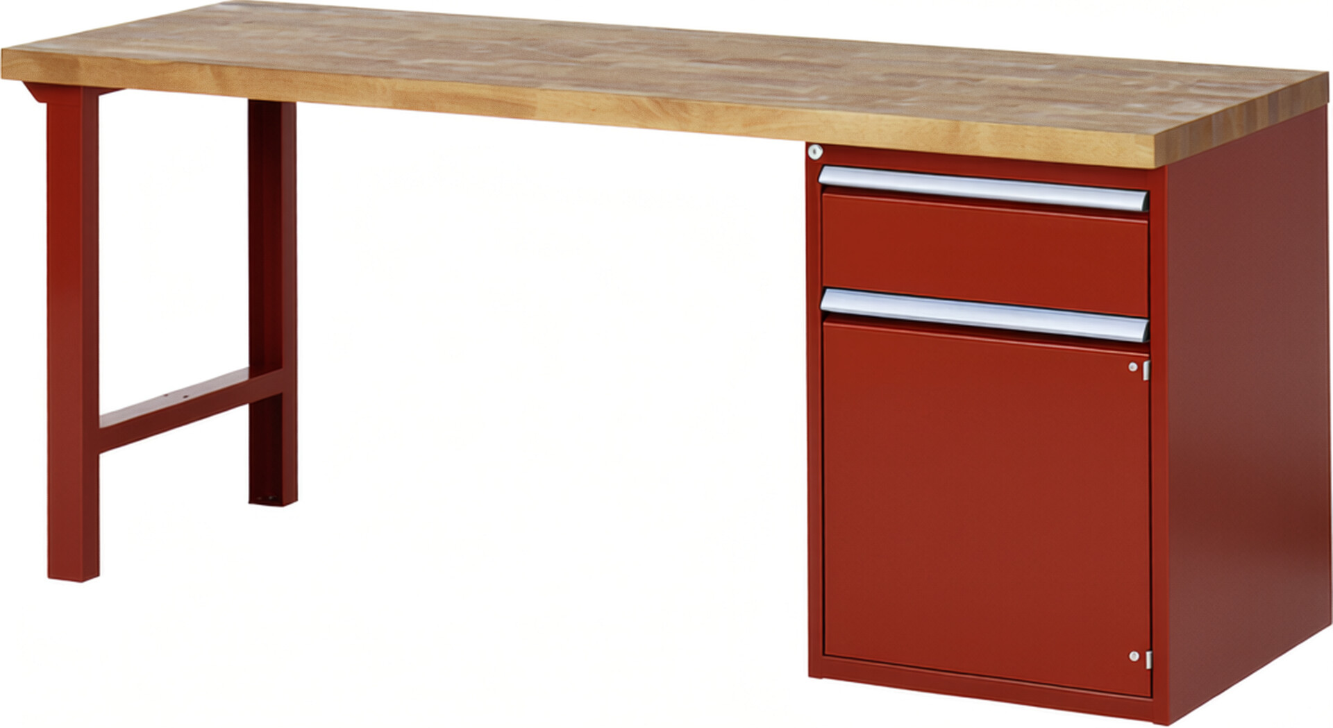Werkbank Modell 7502 rot, BxTxH 2000x700x890 mm,  Buche-Massiv Arbeitsplatte 40 mm,  1 Schublade mit  Auszug 90 %