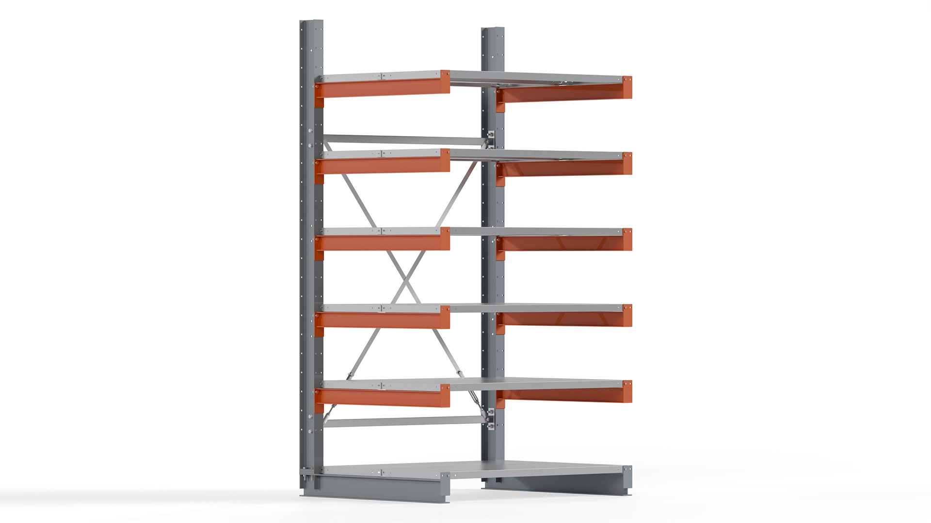 Kragarmregal KARL basic - lackiert - Breite: 128 cm - Höhe: 250 cm - Tiefe: 100 cm - Traglast je Kragarm: 450 kg - einseitig