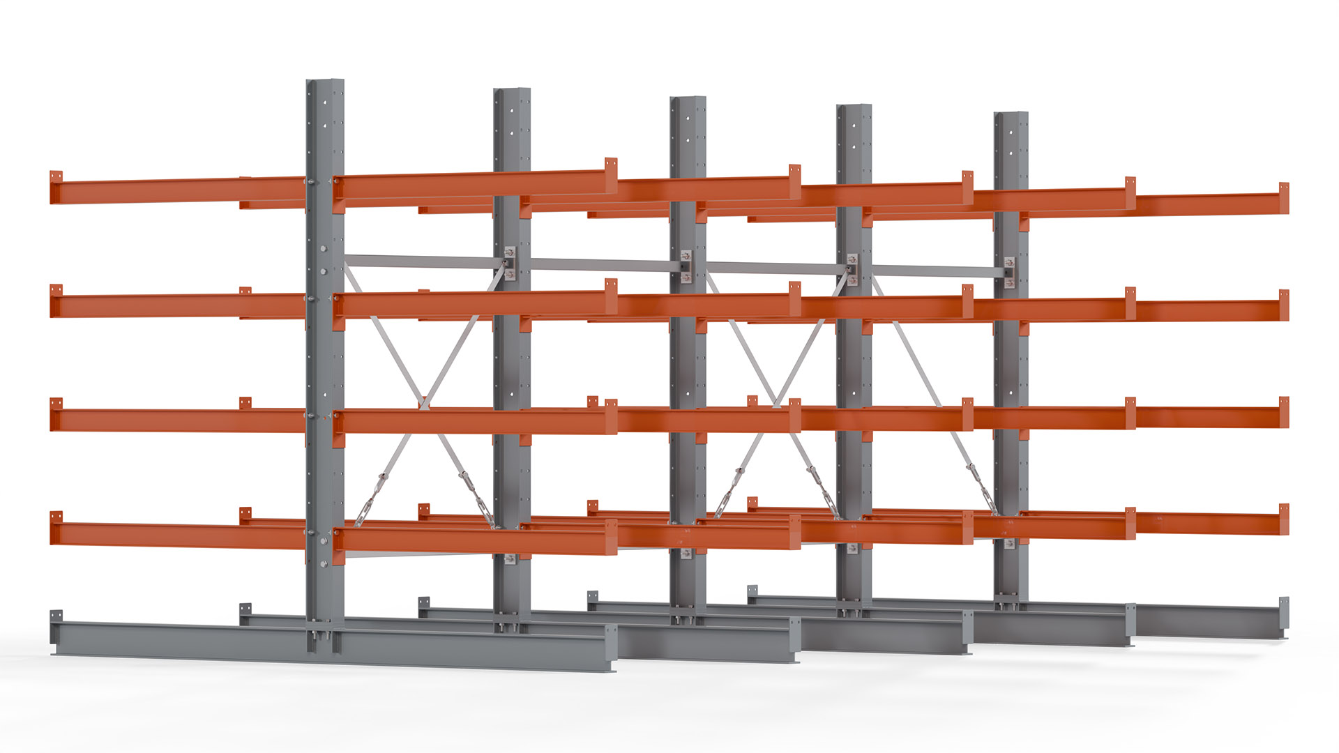 Kragarmregal KARL basic - lackiert - Breite: 400 cm - Höhe: 200 cm - Tiefe: 120 cm - Traglast je Kragarm: 370 kg - beidseitig