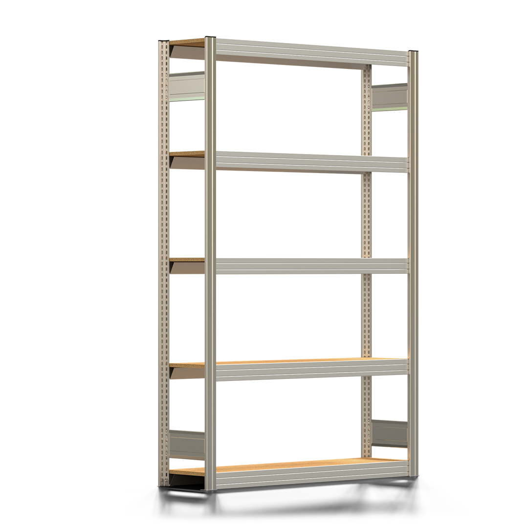 Fachbodenregal BERT - Breite: 128,5 cm - Tiefe: 30 cm - Höhe: 200 cm - 5 Böden - Grundregal