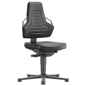 Arbeitsstuhl, Arbeitsdrehstuhl mit autom. Gewichtregulierung, Sitz Kunstleder schwarz, Griffe grau, Gleiter, Sitz Höhe 450-600 mm