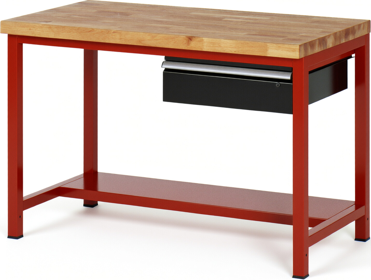 Werkbank Modell 8001 rot - schwarz, BxTxH 1250x700x840 mm,  Buche-Massiv Arbeitsplatte 40 mm,  1 Schublade mit  Auszug 90 %
