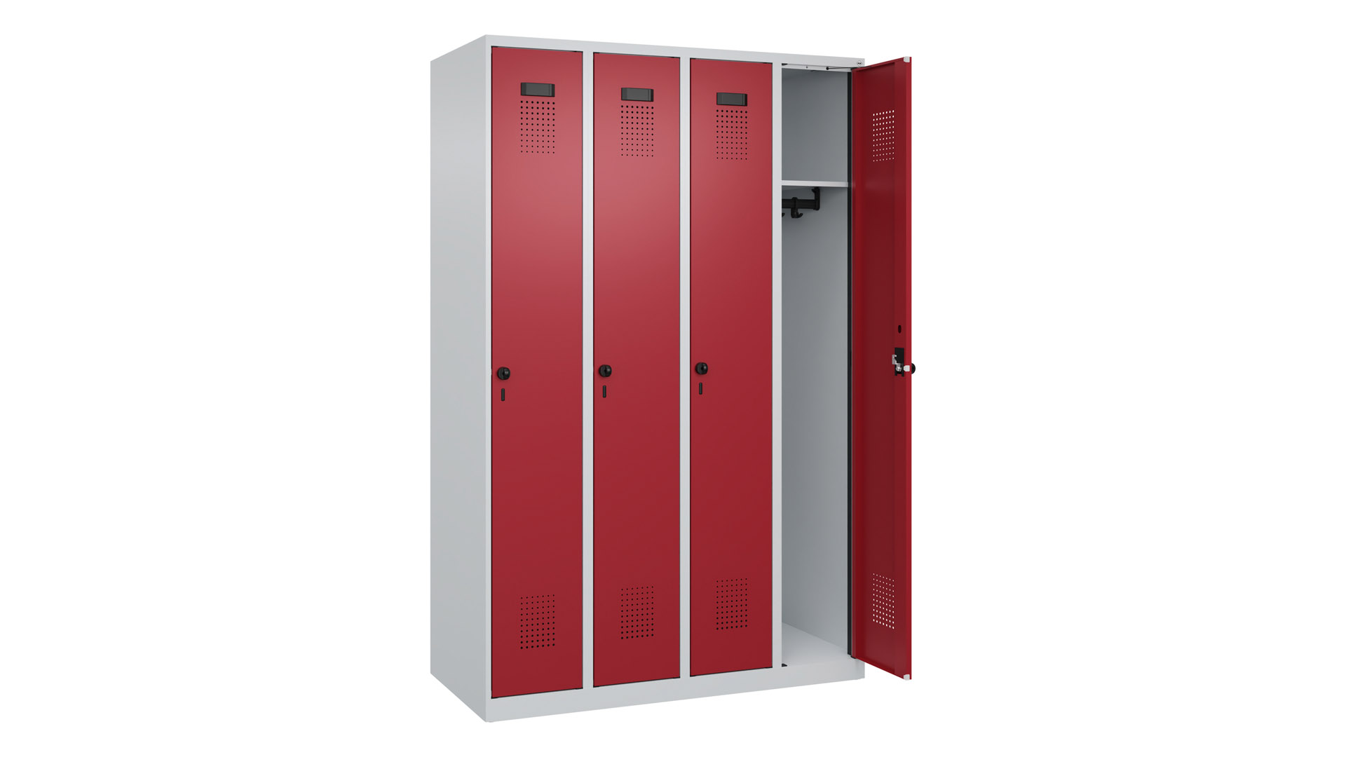 Spind - Garderobenschrank, Breite 120 cm, Höhe 185 cm, Tiefe 50 cm, 4 Abteile