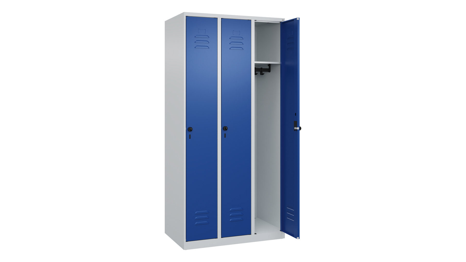 Spind - Garderobenschrank, Breite 90 cm, Höhe 185 cm, Tiefe 50 cm, 3 Abteile