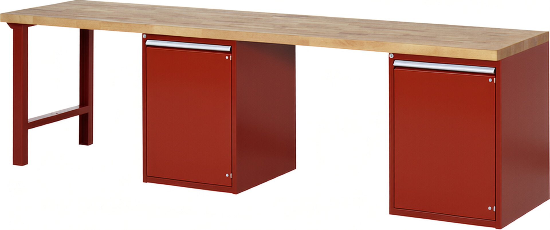 Werkbank Modell 7501 rot, BxTxH 3000x700x840 mm,  Buche-Massiv Arbeitsplatte 40 mm