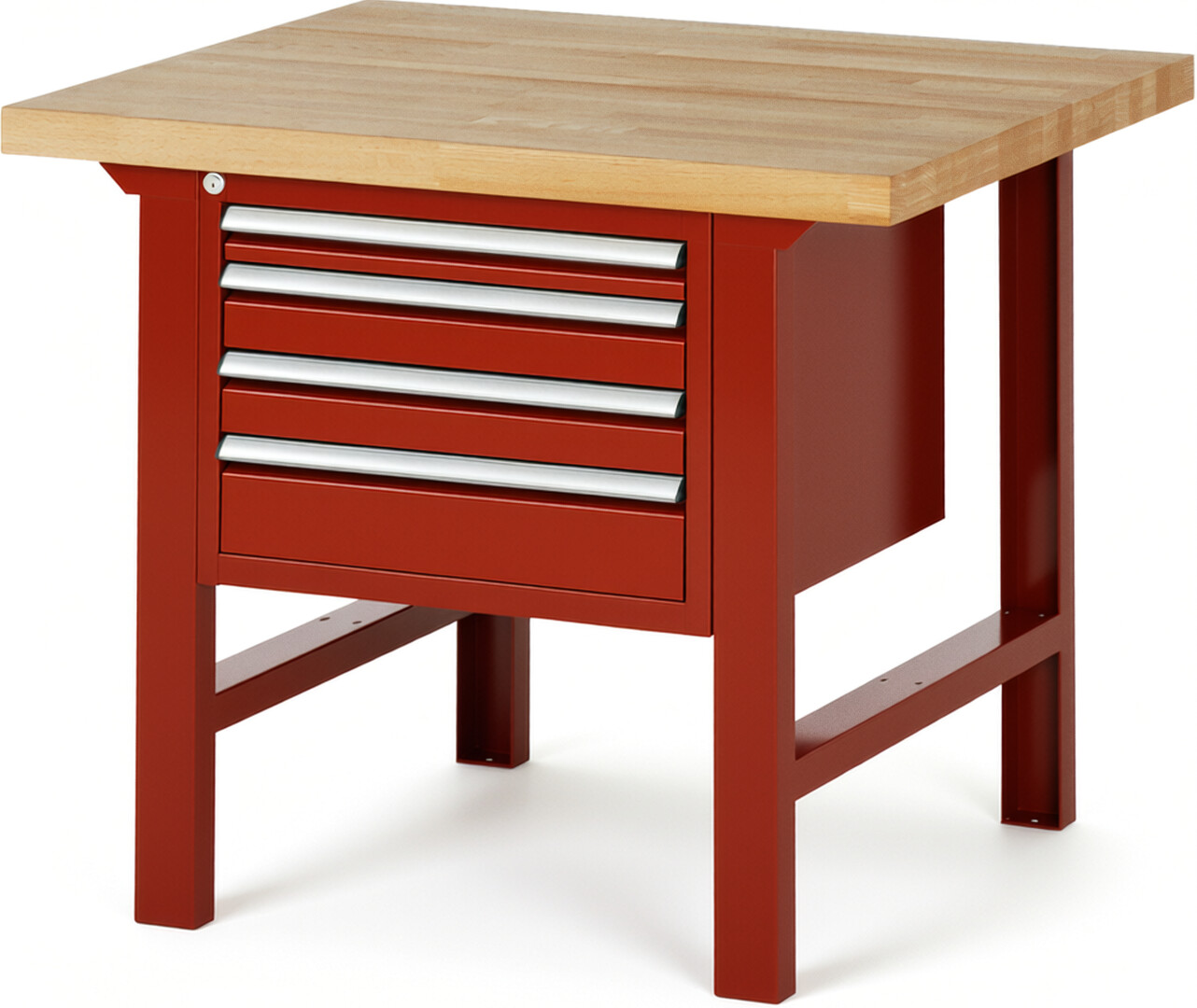 Werkbank Modell 7132 rot, BxTxH 1000x900x840 mm,  Buche-Massiv Arbeitsplatte 40 mm,  4 Schubladen mit  Auszug 90 %