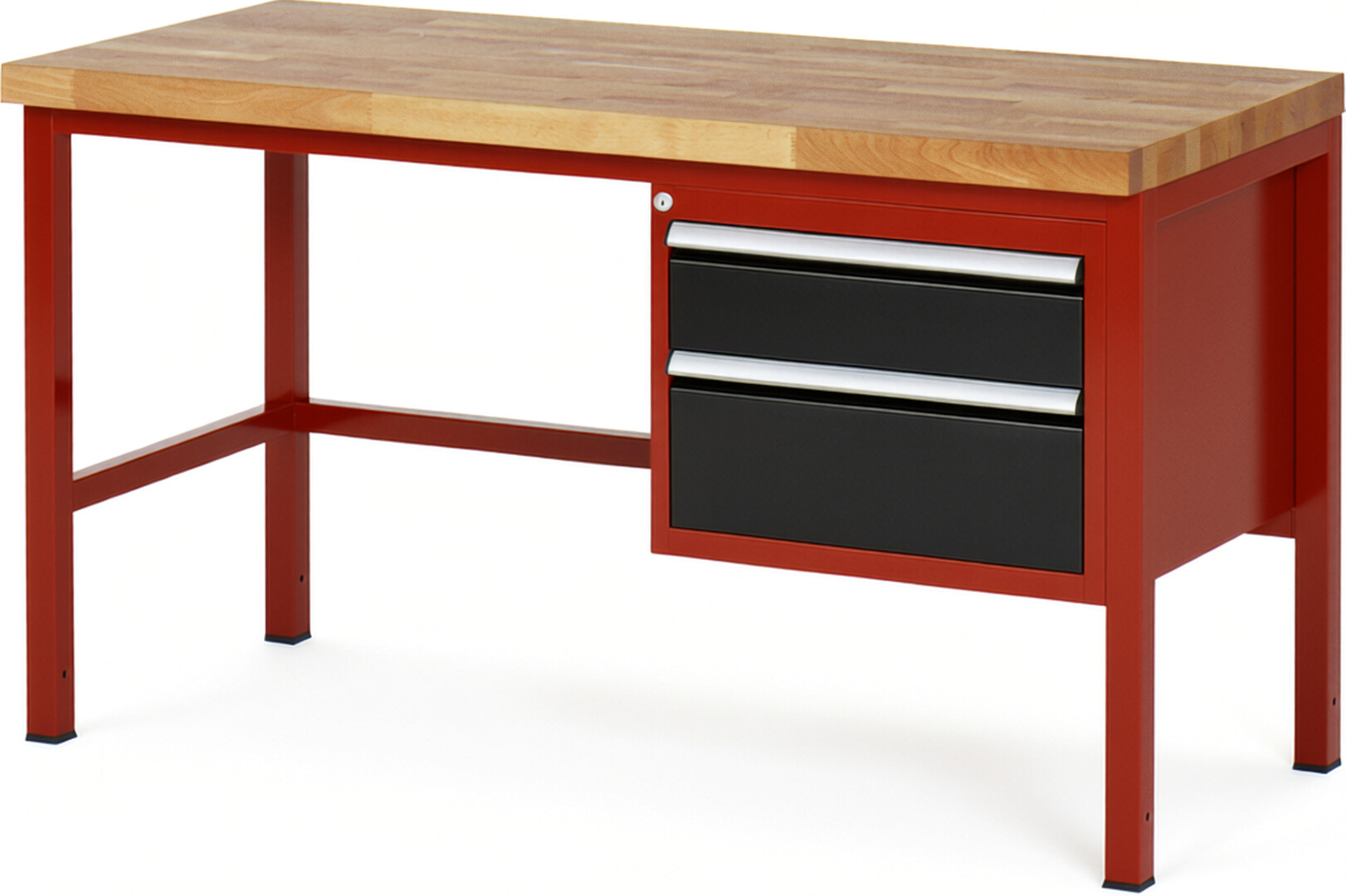 Werkbank Modell 8123 rot - schwarz, BxTxH 1500x700x840-1040 mm,  Buche-Massiv Arbeitsplatte 40 mm,  2 Schubladen mit  Auszug 90 %