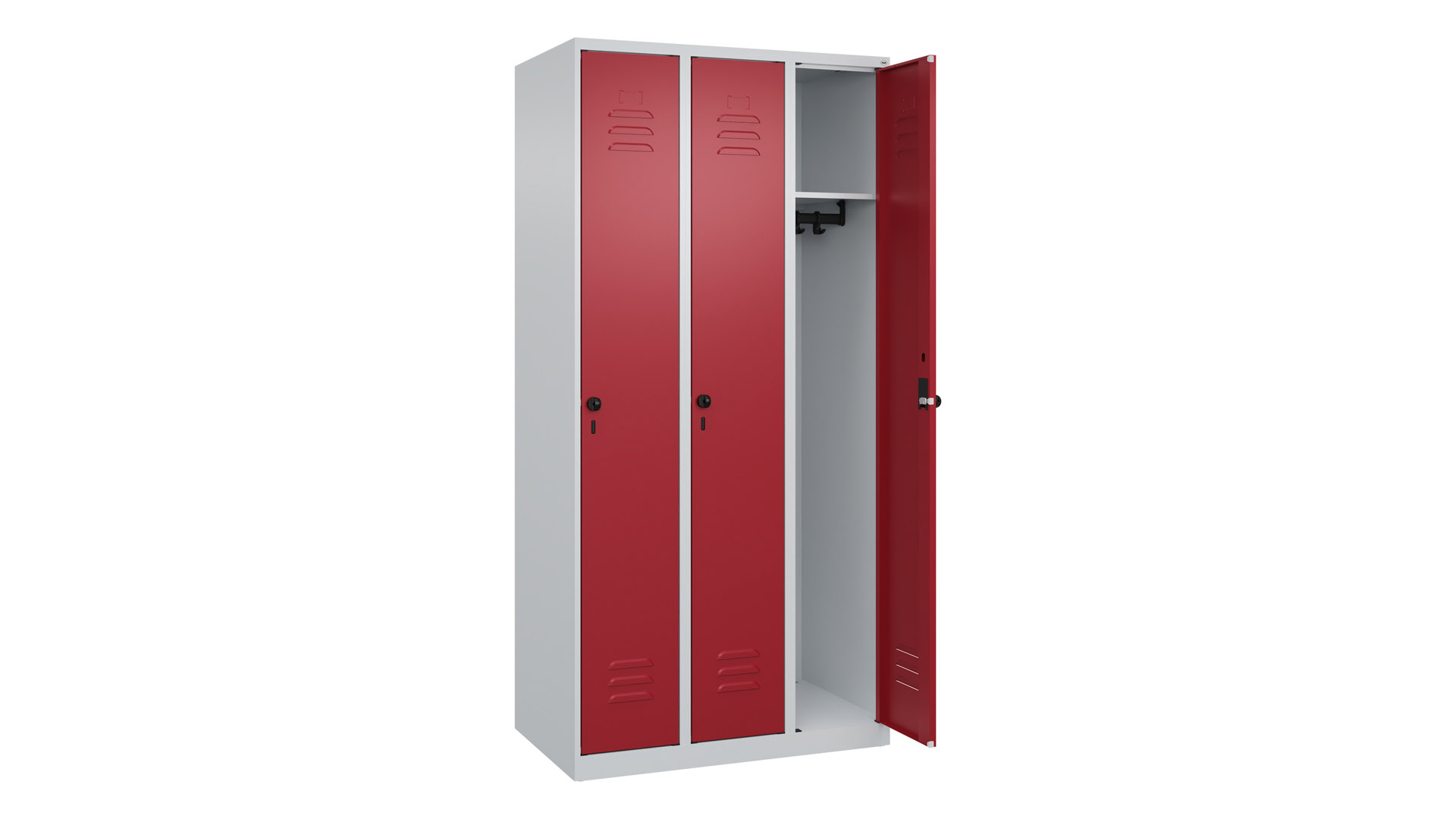 Spind - Garderobenschrank, Breite 90 cm, Höhe 185 cm, Tiefe 50 cm, 3 Abteile