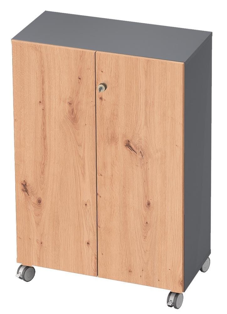 Schrank auf Rollen 3 OH - BxTxH 800x420x1166 mm - graphit / asteiche