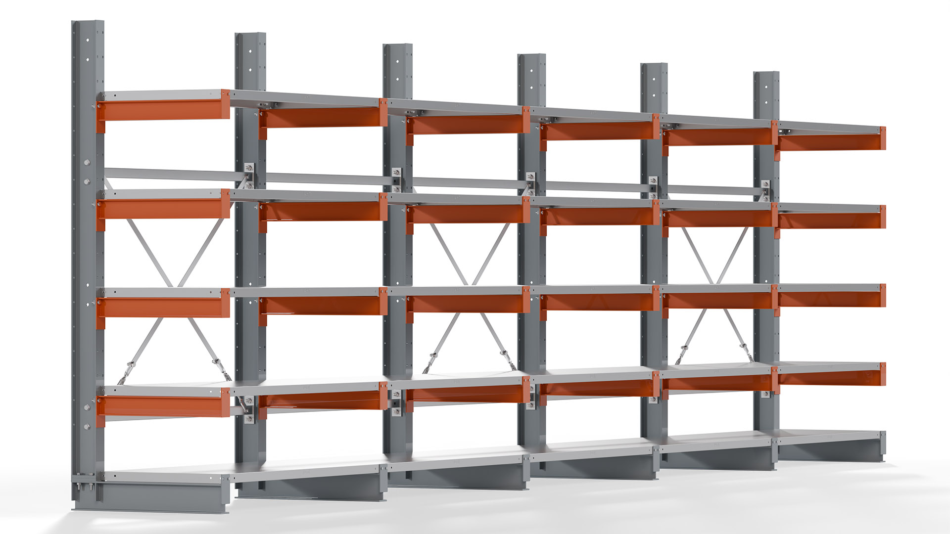 Kragarmregal KARL basic - lackiert - Breite: 640 cm - Höhe: 200 cm - Tiefe: 60 cm - Traglast je Kragarm: 730 kg - einseitig