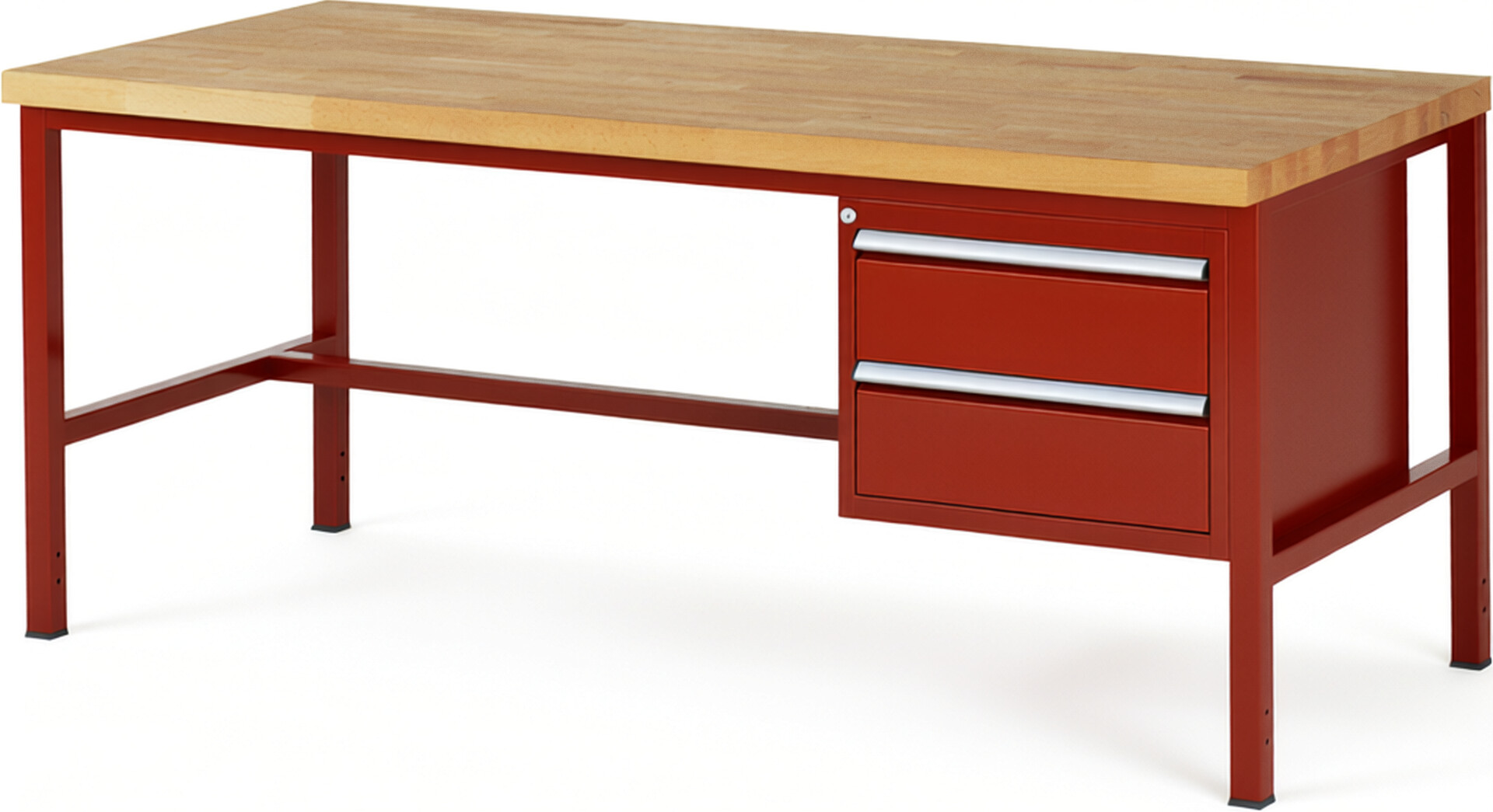 Werkbank Modell 8125 rot, BxTxH 2000x900x840 mm,  Buche-Massiv Arbeitsplatte 40 mm,  2 Schubladen mit  Auszug 90 %
