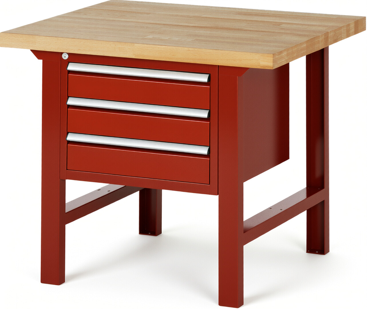Werkbank Modell 7127 rot, BxTxH 1000x900x840 mm,  Buche-Massiv Arbeitsplatte 40 mm,  3 Schubladen mit  Vollauszug 100 % und  SoftClosing