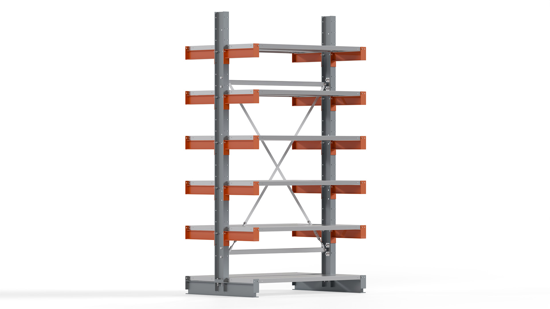 Kragarmregal KARL basic - lackiert - Breite: 128 cm - Höhe: 250 cm - Tiefe: 40 cm - Traglast je Kragarm: 1100 kg - beidseitig