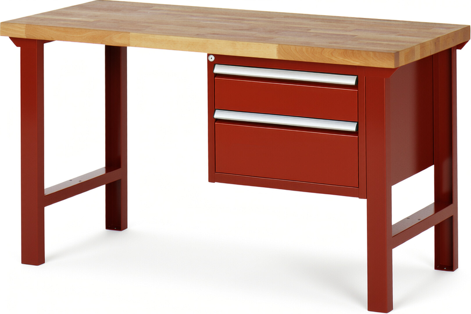 Werkbank Modell 7123 rot, BxTxH 1500x700x840 mm,  Buche-Massiv Arbeitsplatte 40 mm,  2 Schubladen mit  Vollauszug 100 % und  SoftClosing