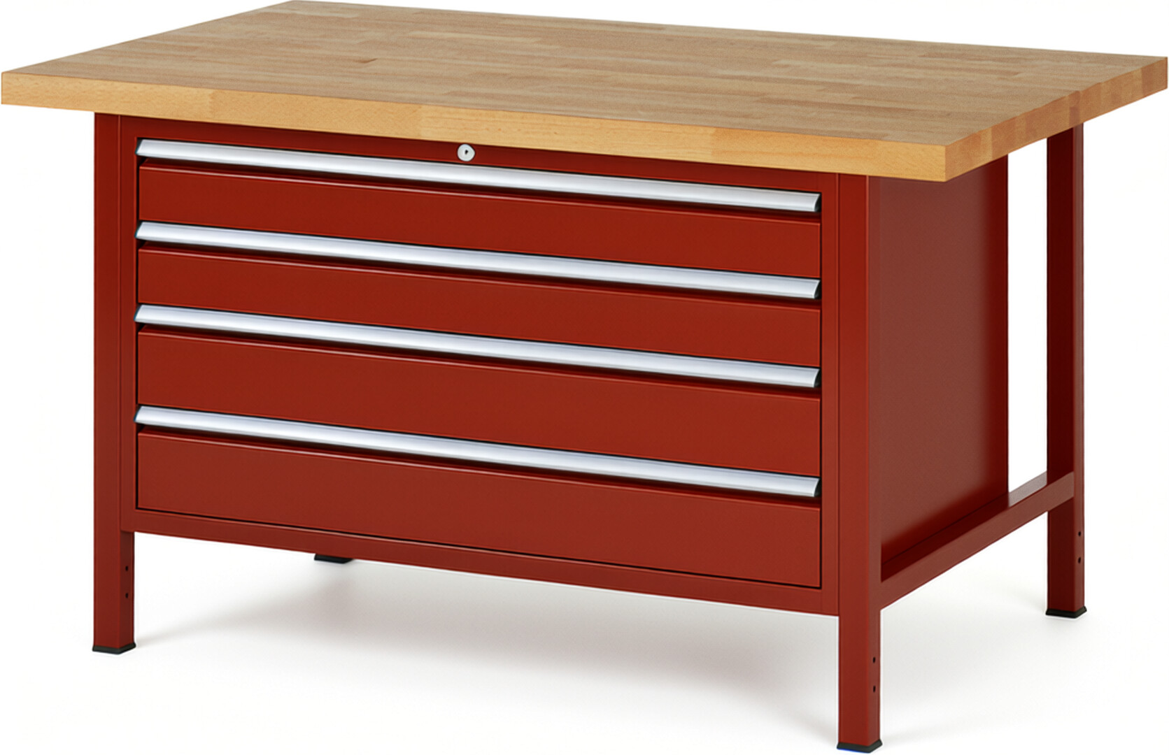 Werkbank Modell 8362 rot, BxTxH 1500x900x840-1040 mm,  Buche-Massiv Arbeitsplatte 40 mm,  4 Schubladen mit  Vollauszug 100 % und  SoftClosing