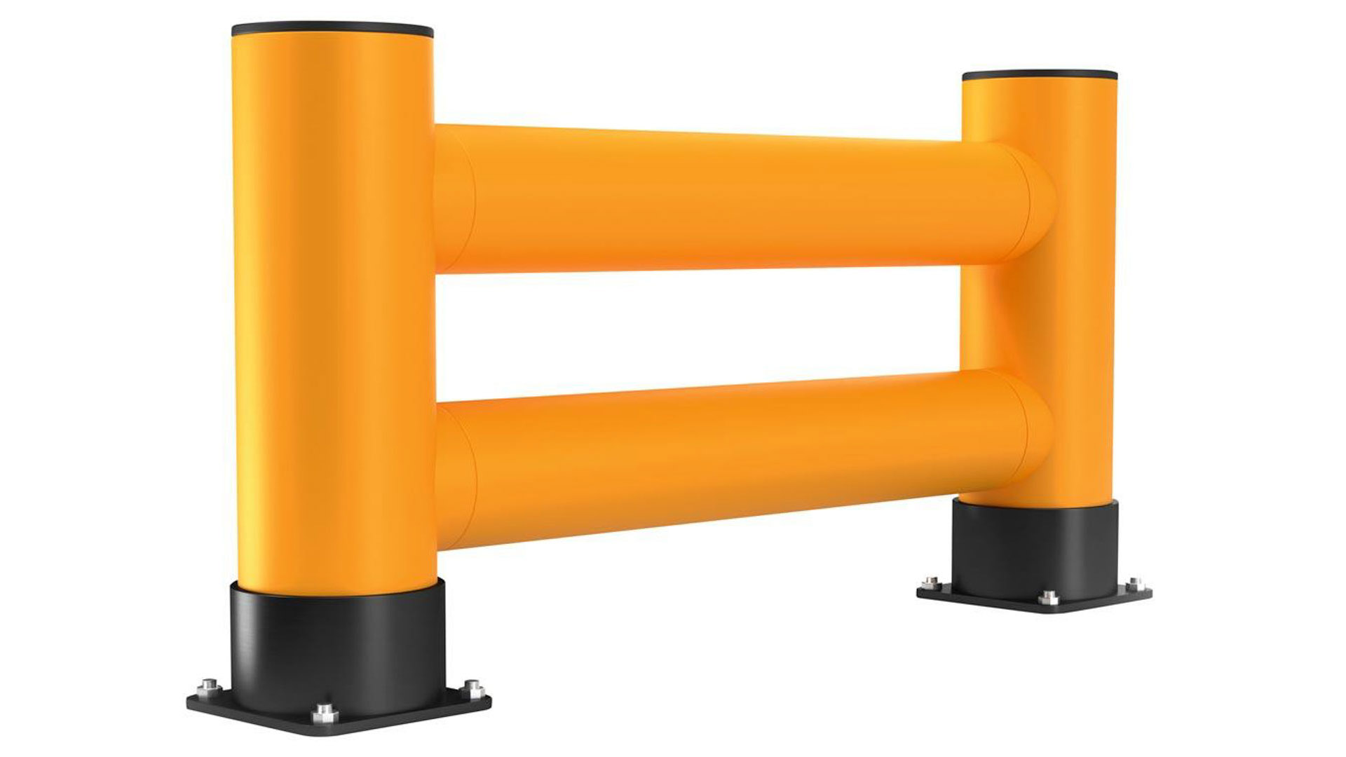 Regalendschutz, Doppelplanke, HDPE, Länge 1200 mm, Höhe 600 mm, Pollerdurchm. 180 mm, Verbindungsrohrdurchm. 140 mm, Farbe gelb